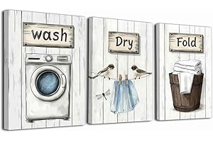 ZXHYWYM 3Pcs Laundry Room Canvas Wall Art Rustic Farmhouse Laundry Sign Picture Prints Wash Dry Fold Art Poster Vintage Count