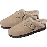 QICAVZW Suede Clogs Slippers for Women and Men Slip-On Buckle Slides Leather Mules Cork Footbed Sandals with Arch Support Winter Potato Shoes for Indoor & Outdoor