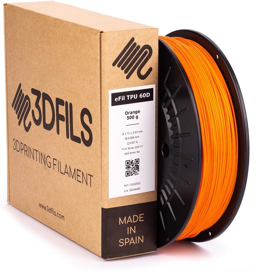 3DFILS - Flexible Filament for 3D Printing eFil TPU 60D: 1.75 mm, 500 g, Orange
