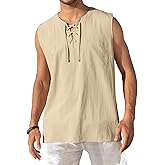 KUYIGO Men's Fashion Beach Sleeveless Shirts Hippie Tank Top Linen Viking Tunic for Summer