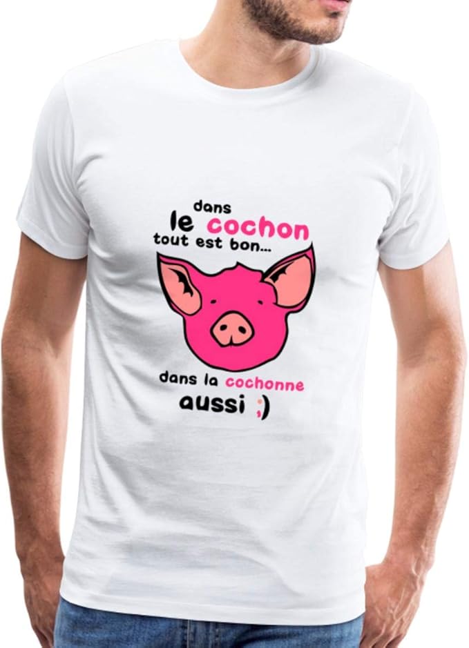 Spreadshirt Dans Le Cochon Tout Est Bon T Shirt Premium Homme Amazon Fr Vetements Et Accessoires