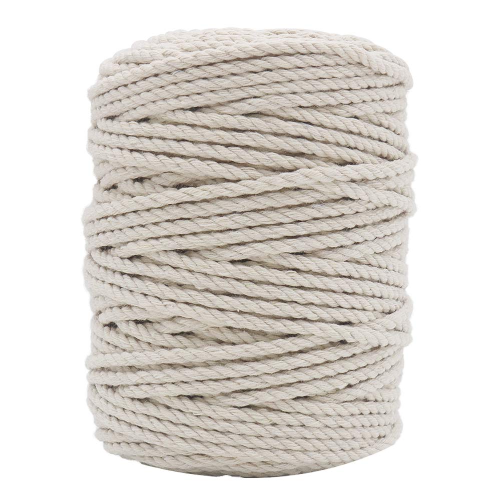 4mm Macrame Cord, 165 Feet Thick Cotton Macrame Rope for Wall Hanging Planters Hangers, Knitting Macrame Home DIY Crafting Decoration (Beige)