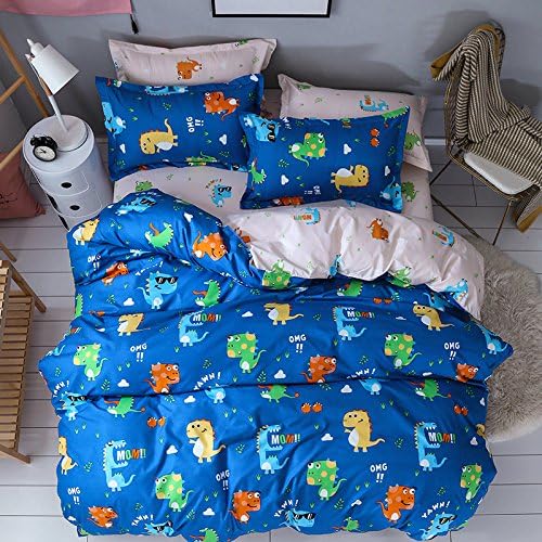 Chesterch Prevoster Teen Bedding Boys Dinosaur Print - Full/Queen,Kids Duvet Cover Sets Blue 3 Pieces (1 Duvet Cover and 2 Pillowcases) - Soft,NO Comforter