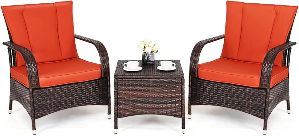 Amazon Com Tangkula 3 Piece Patio Furniture Set Wicker Rattan