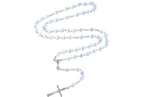 NCPLYGOU Rosary Beads Cross Necklace for Women, Catholic Rosary Necklace for Men with Crucifix, Crystal Heart Shaped Rosarios
