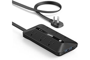 Anker 300J Flat Plug 10-in-1 Ultra Thin Power Strip with 6 AC, 2 USB-A & 2 USB-C Ports, Extension Cord, Desk Charging Station for Home, Office, College, Dorm, 5 Feet, Black