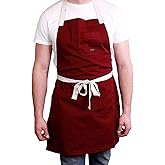 Caldo Daily Cotton Kitchen Apron for Cooking- Mens and Womens Chef Apron (Burgundy)