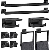 10 Pieces Black Towel Bar Set Bathroom Hardware Accessories Set Upgraded Toilet Paper Holder with Shelf Towel Holder Set for Bathroom Stainless Steel Wall Mounted 23.6in