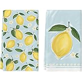Artoid Mode Lemon Flower Summer Kitchen Towels Dish Towels, 18x26 Inch Seasonal Summer Decoration Hand Towels Set of 2