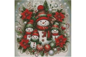 PAINTCOLOR Christmas Stamped Cross Stitch Kits - Needlepoint Counted Cross Stitch Kits for Beginner Adult Crossstitching Printed Dimensions Snowman Patterns Stitch Embroidery Kits Arts and Crafts