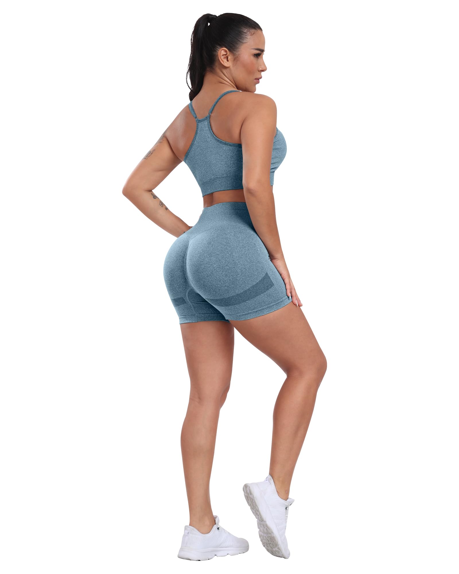 CHRLEISURE Women's 4 Packs Workout Gym Shorts, High Waisted Butt Lifting Scrunch Butt Seamless Booty Shorts