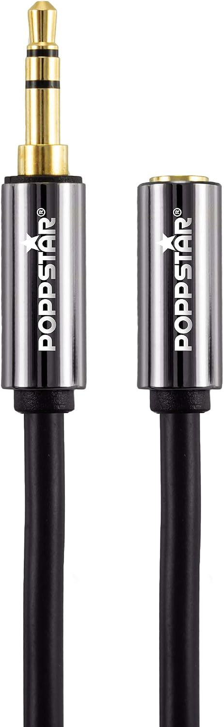 POPPSTAR 1m AUX 3.5mm Stereo Audio Cable (jack cable, plug to socket, gold plated), extension cable for headphones smartphone - Image 3