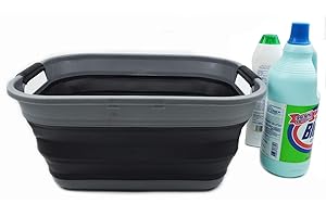 SAMMART 17.5L (4.6 Gallon) Small Collapsible/Foldable/Pop Up/Portable Washing Tub/Storage Basket, Water Capacity 13.5L (1, Grey/Black)