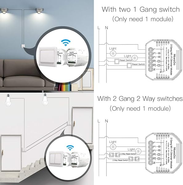 MoesGo WiFi Interruptor Luz con Dimmer Inteligente Inalambrico Mdulo Alexa Control Remoto y Rele para conmutador de 2 Gang y 12 Way compatible con la app Smart LifeTuya AlexaGoogle Home