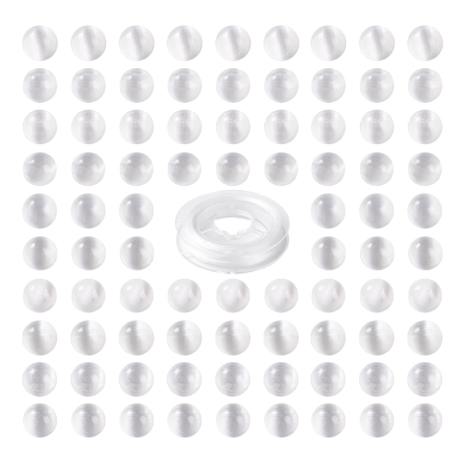 BEEFLYING 100Pcs 8mm Natural Selenite Round Beads Crystals Gemstone Beads Loose Spacer Bulk Beads for Jewelry Necklace Bracelet Anklet Making