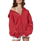 Dnzzs Womens Zip Up Hoodie Oversized Acid Wash Sweatshirts Heavyweight Fall Fashion Outfits Casual Jackets Winter Clothes