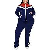 UOUA Women's Plus Size Jogging Suit 2 Piece Sweatsuit Long Sleeves Jacket & Pants Two Piece Track Set Outfit