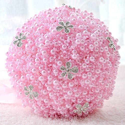 KUKISHOP Wedding Bouquet Bride Holding Flowers Bridesmaid Full Pearl Bouquet Sparkle Crysta for Wedding Party Pink