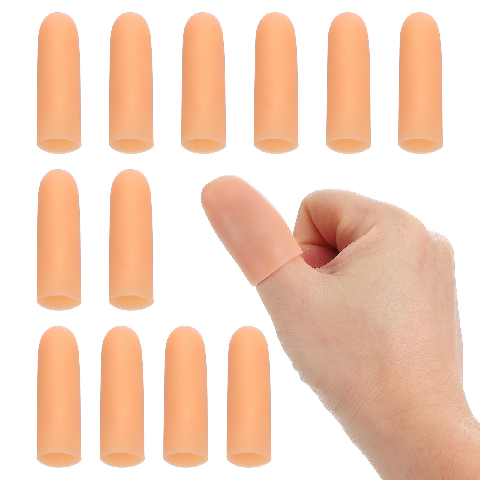 PATIKIL 2" Silicone Gel Finger Cots, 12 Pcs Support Fingertips Sleeve Protector Thumb Finger Caps for Finger, Beige