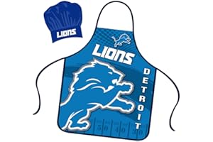 Mojo Licensing Detroit Lions Apron Chef Hat Set Full Color Universal Size Tie Back Grilling Tailgate BBQ Cooking Host