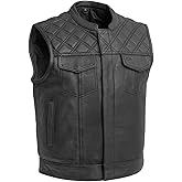 First Mfg Co Upside Leather Motorcycle Vest for Men Riding Club Biker Men Vest, Snap And Zip Closure