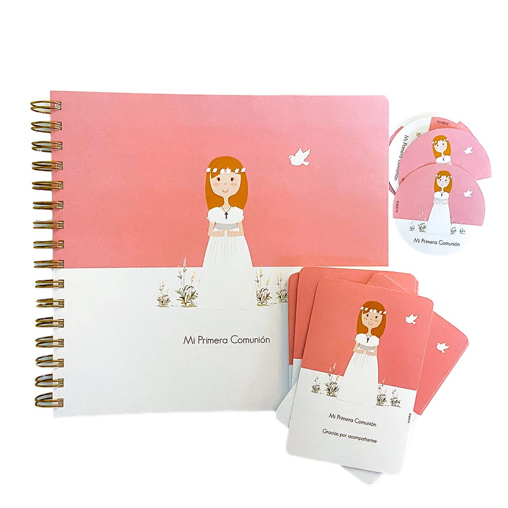 Susiko Girl Communion Pack | 20 Reminders + 1 Album + 10 Round Stickers for Gifts | Premium Quality & Adorable Design