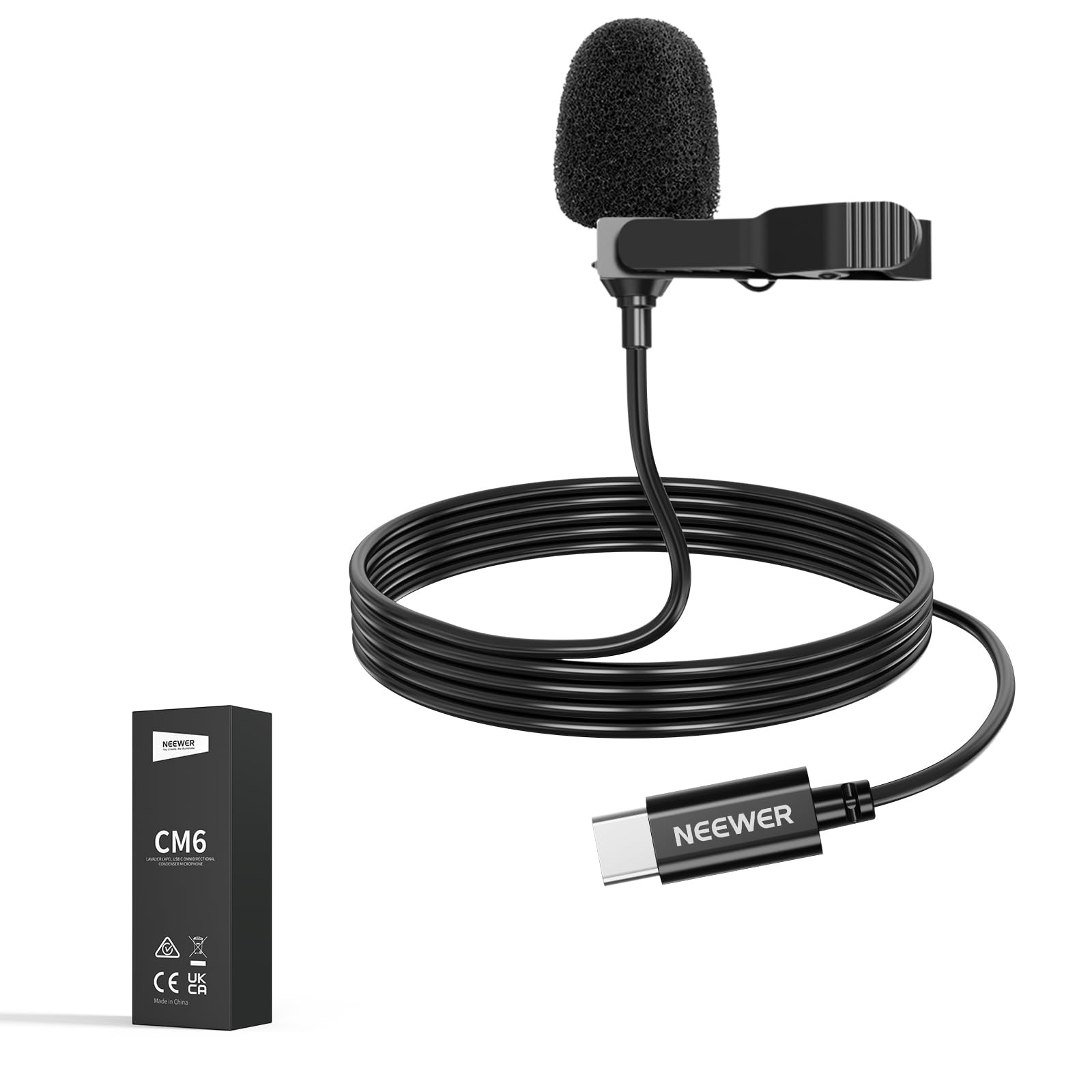 Lavalier USB C Omnidirectional Condenser Microphone, Plug and Play Lapel Mic, Clip On USB C Lavalier Microphone, Compatible with iPhone 15 Series/Android Type C Device (2m/6.6ft Cable)