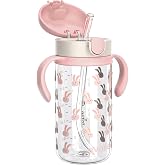 Evorie Tritan Spill Proof Straw Sippy Cups for Toddlers 1&ndash;3 Years, 10 Oz | BPA &amp; BPS-Free, Toddler Water Bottle, Easy Grip Handles, Dishwasher Safe, Durable Tritan, Easy to Clean, Pink Rabbit