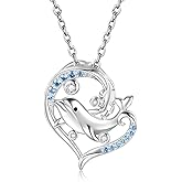 zaxsj Sterling Silver Dolphin Necklace Ocean Wave Jewelry Beach Themes Dolphin Pendant Necklace Gifts for Women Animal Lovers