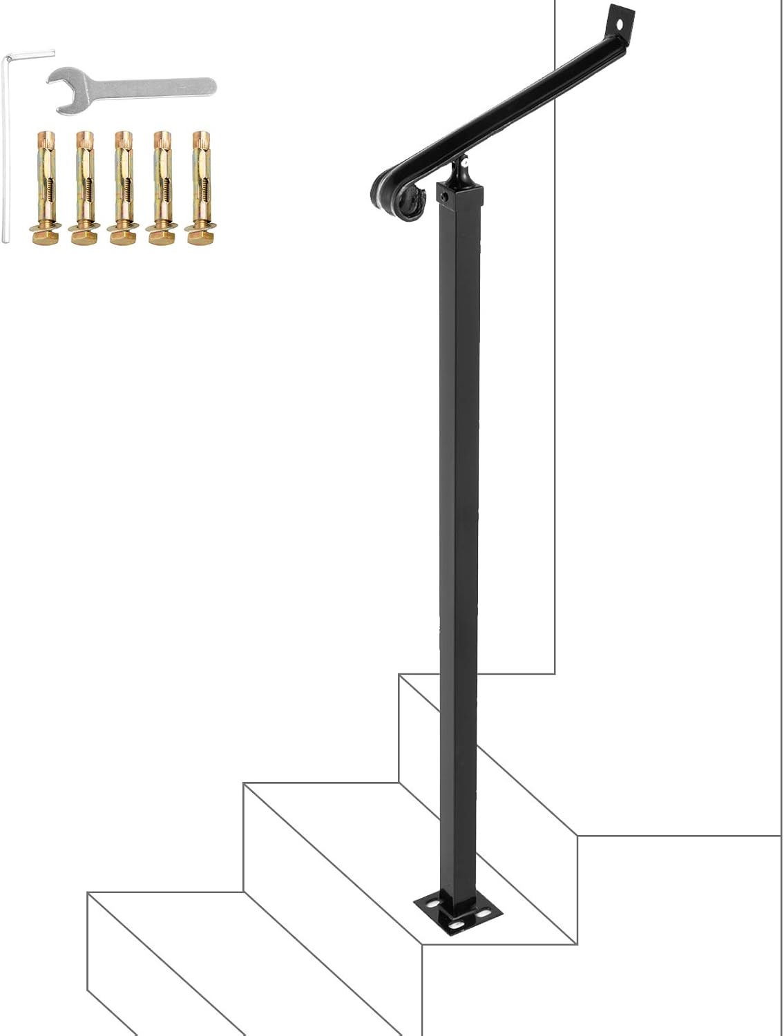 Happybuy Iron Handrails For Outdoor Steps 1 Step Railings 40mm Pipe Iron Handrail Stair Railings For Steps Black Iron Railings For Steps Wrought Iron Handrail Step Railing Handrails Amazon Com