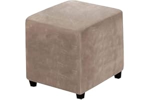 LEXFORT Velvet Ottoman Covers Slipcover Square Footstool Protector Covers Storage Stool Ottoman Covers Stretch with Elastic Bottom Small Taupe