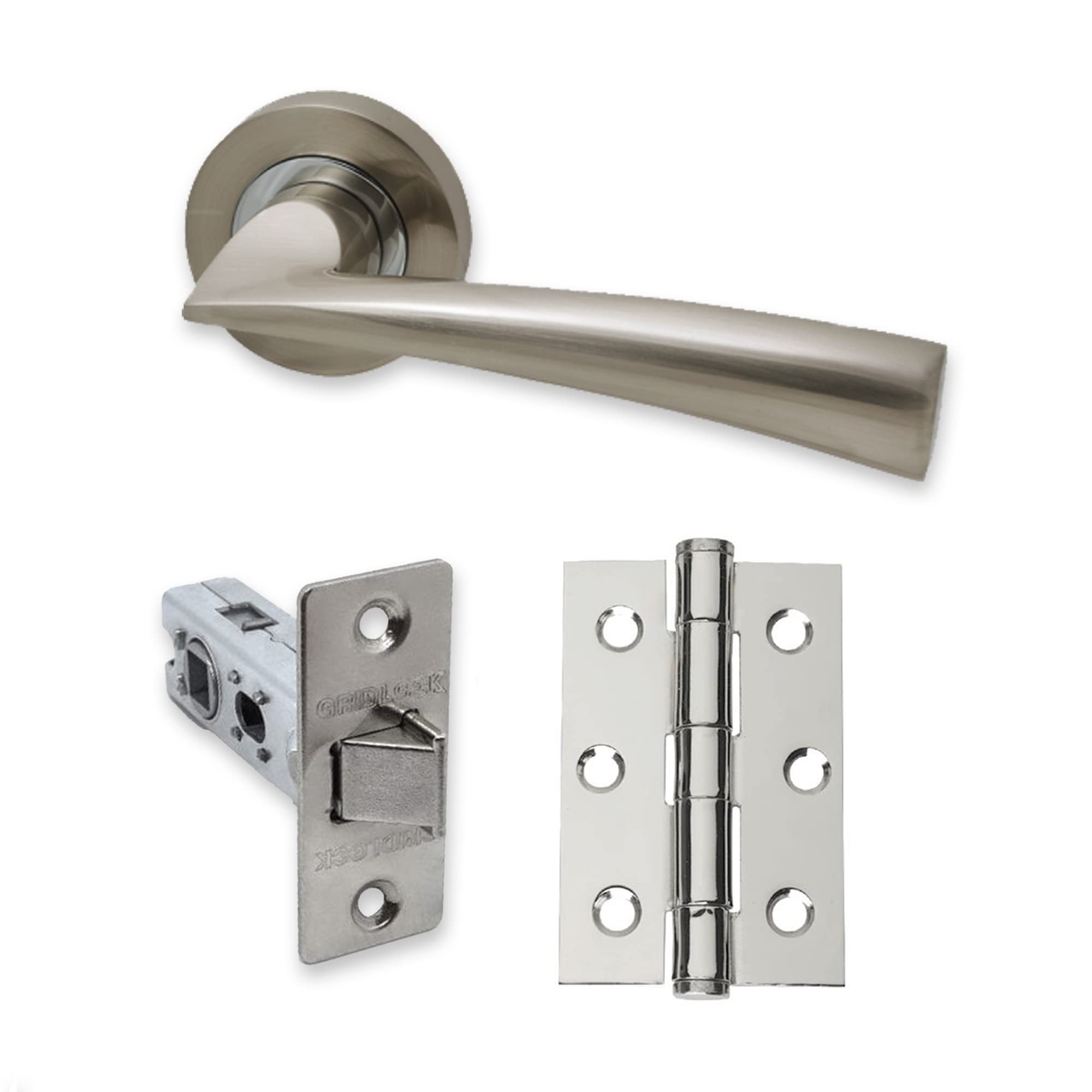 UAP Intelligent Hardware - Phantom Door Handle Pack with Hinges and Latch in Polished Chrome/Satin Nickel