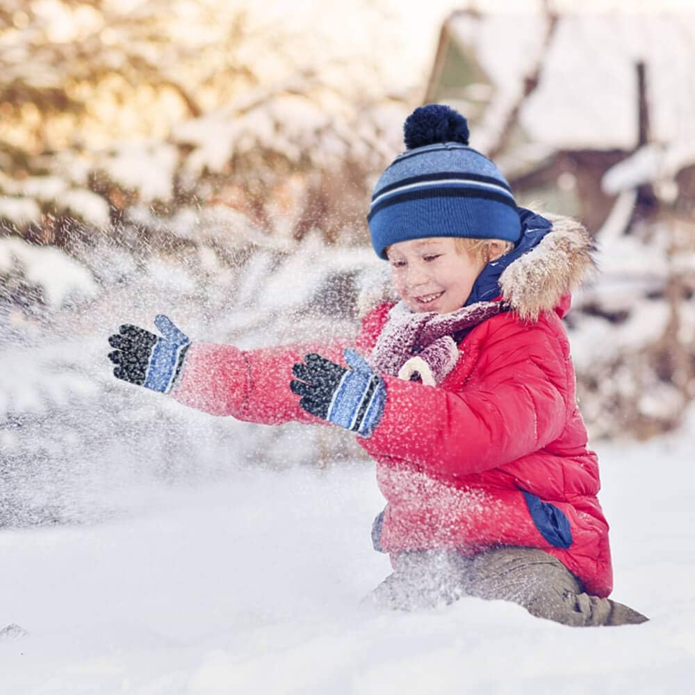Winter Hats and Gloves Warm Sets Beanie for Boys and Girls Blue: Clothing