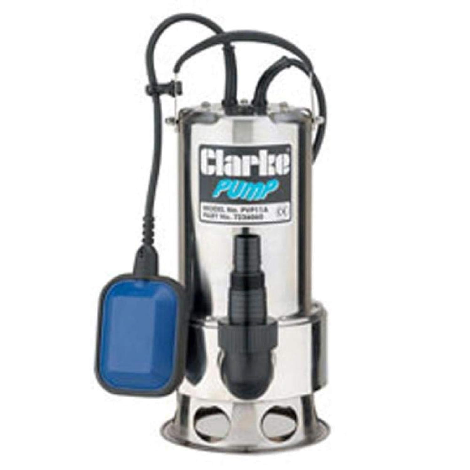 Clarke PVP11A 1½" 1100W Submersible Dirty Water Pump, 258Lpm Flow, 11m Lift, Float Switch, Stainless Steel