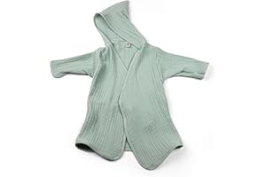 Hooded Bathrobe Muslin Cotton, Soft Baby Unisex, Lightweight, Absorbent, Breathable, Cozy, Shower, (Sage Green, 1-2T)