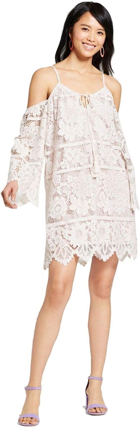 Xhilaration Women's Long Sleeve Cold Shoulder Lace Shift Sundress-