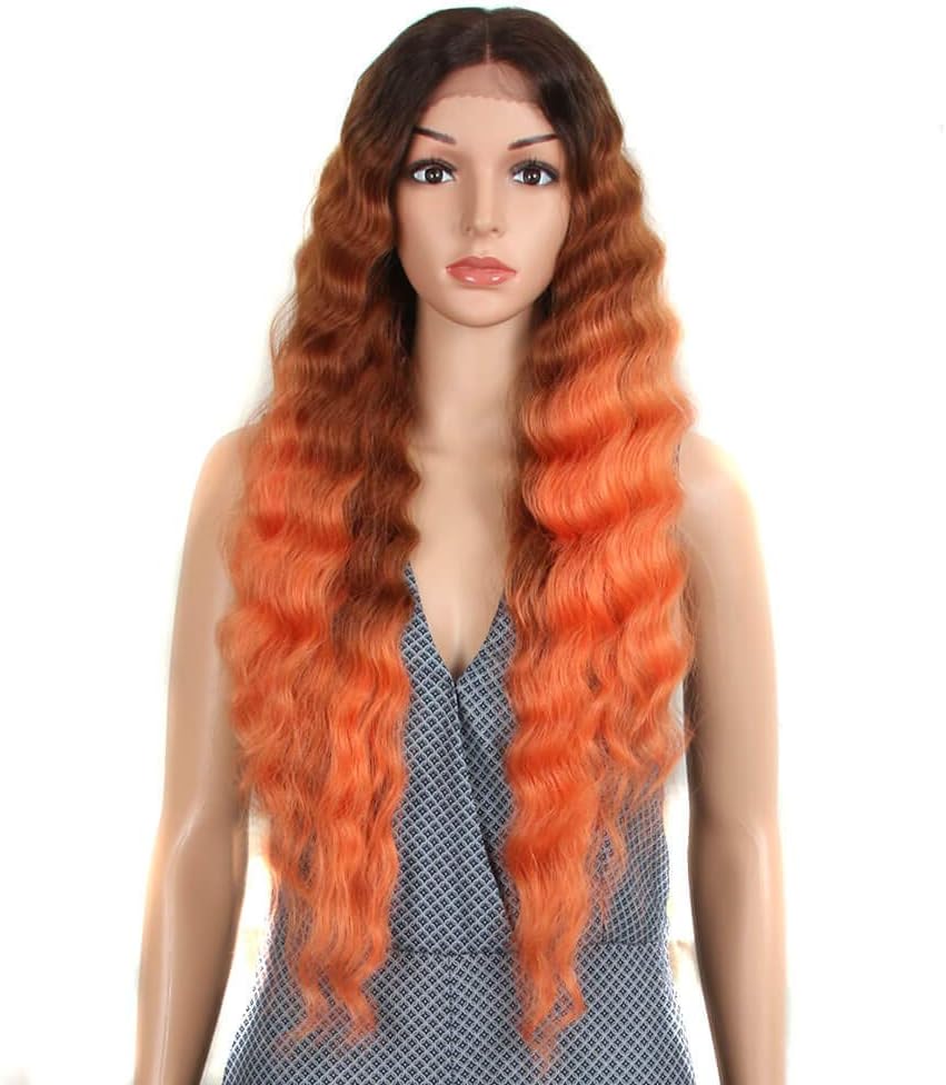 Joedir Lace Front Wigs 30'' Long Wavy Synthetic Wigs For Black Women 130% Density Wigs(TT6/30/ORANGE)