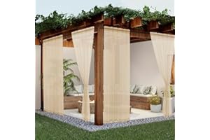 youleyar Sheer Outdoor Curtains for Patio Waterproof 2 Panels Linen Look Rod Pocket Indoor Beige Voile Curtain for Living Room, Bedroom, Porch, Pergola, Cabana, Gazebo(52x84 Inch, Beige)