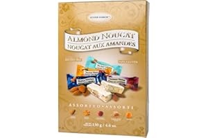Golden Bonbon Italian Almond Nougat Candy, Gift Box, Individually Packed Chewy Gluten Free Nougat, Original Full of Almonds, Halal Candy (4.6 Ounces, Assorted Soft & Crunchy)