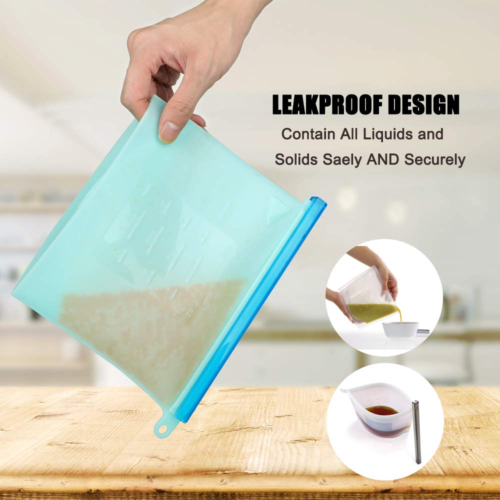 Reusable Silicone Food Bags (2 Large and 4 Medium) - Food Grade/Airtight Seal Silicone Storage Bags for Sandwich, Kids, Lunch, Snacks,Vegetable,Meat - Freezer Dishwasher Safe