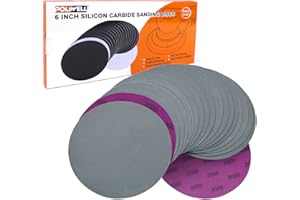 POLIWELL 6 Inch (150mm) 2000 Grit High Performance Waterproof Hook & Loop Sanding Discs Heavy Duty Silicon Carbide Round Flocking Sandpaper for Wet/Dry Sanding Grinder Polishing Accessories, 20-Pack