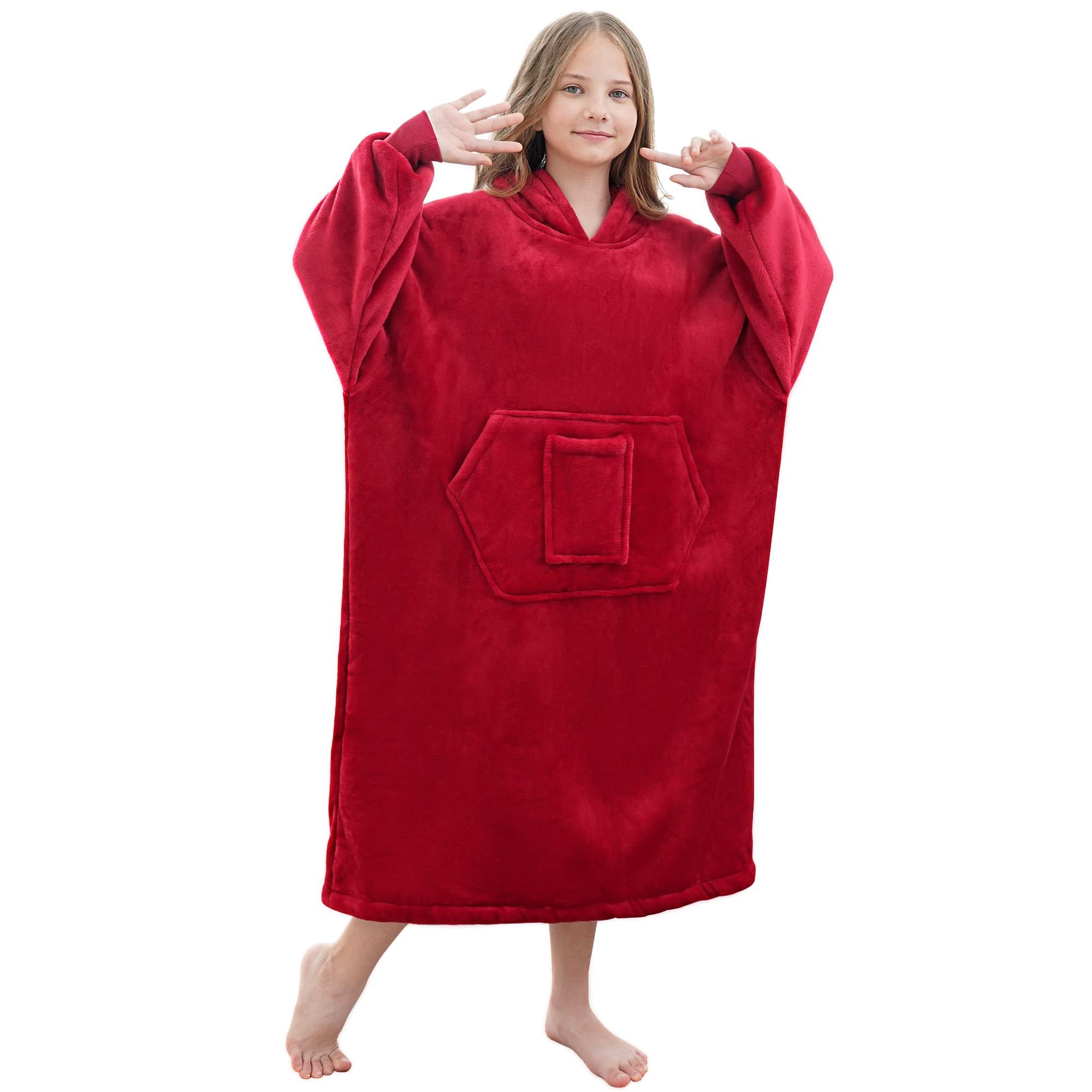 FUSSEDA Oversized Wearable Blanket Sweatshirt,Super Thick Warm Fleece Sherpa Cozy Blanket Hoodie with Pockets&Sleeves for Adult Kids โ image 1