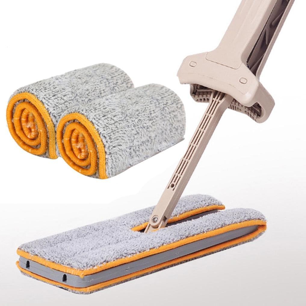 HARRYSTOER Double Sided Flat Floor Mop Wet & Dry Microfiber Cloth Non Hand Washing Wooden Floor Mop Dust Push Mop Home Cleaning Tools