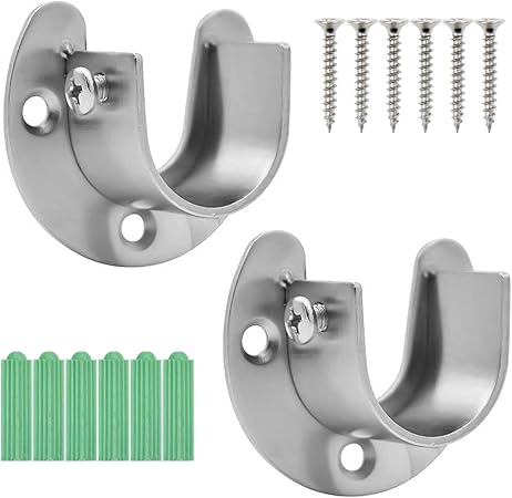 Fodlon Support De Tringle A Rideau Lot De 2 Acier Inoxydable Supports De Tube De Penderie Bride Ouverte En Forme De U Avec Prises De Poteau De Placard Vis 32 5mm Amazon Fr Cuisine