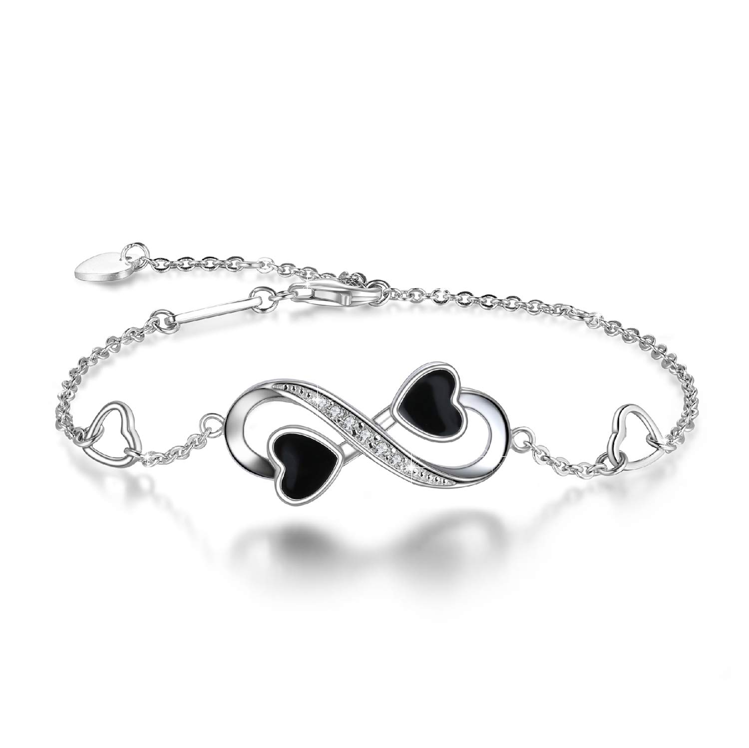 AMIGUO Women Infinity Love Heart Bracelet, 925 Sterling Silver Adjustable Charm Forever Bracelet For Women