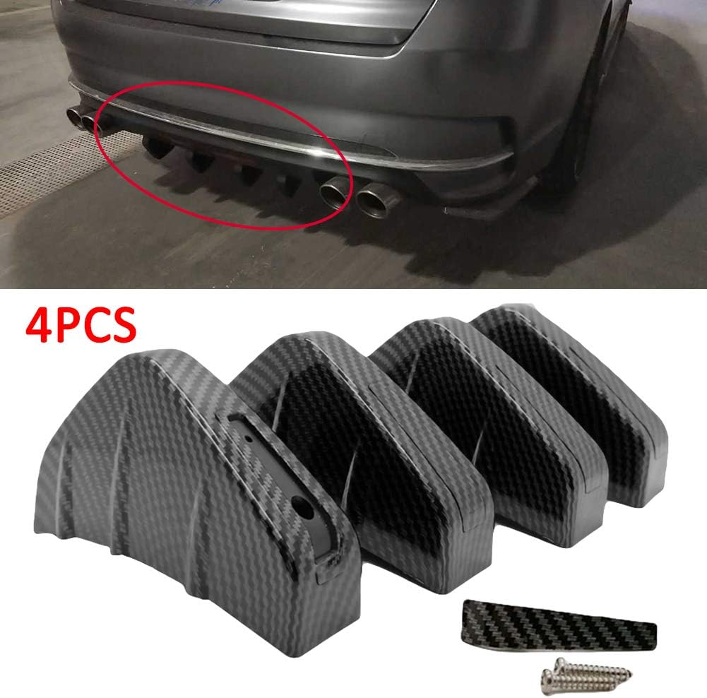SUN123 4pcs Universal Carbon Fiber Car SUV Rear Bumper Diffuser Molding Shark Fin Spoiler Protector Cover