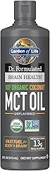 Garden of Life Dr. Formulated Brain Health 100% Organic Coconut MCT Oil 16 fl oz Unflavored, 13g MCTs, Body & Brain Fuel, Cer