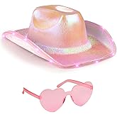 Funcredible Pink LED Cowboy Hat & Heart Glasses – Light-Up Cowgirl Costume Accessory Set for Festivals, Concerts & Photo Shoots