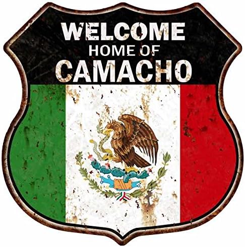 Welcome Home Of CAMACHO Mexico Flag Shield Sign 12x12 Gift Wall Decor S129452