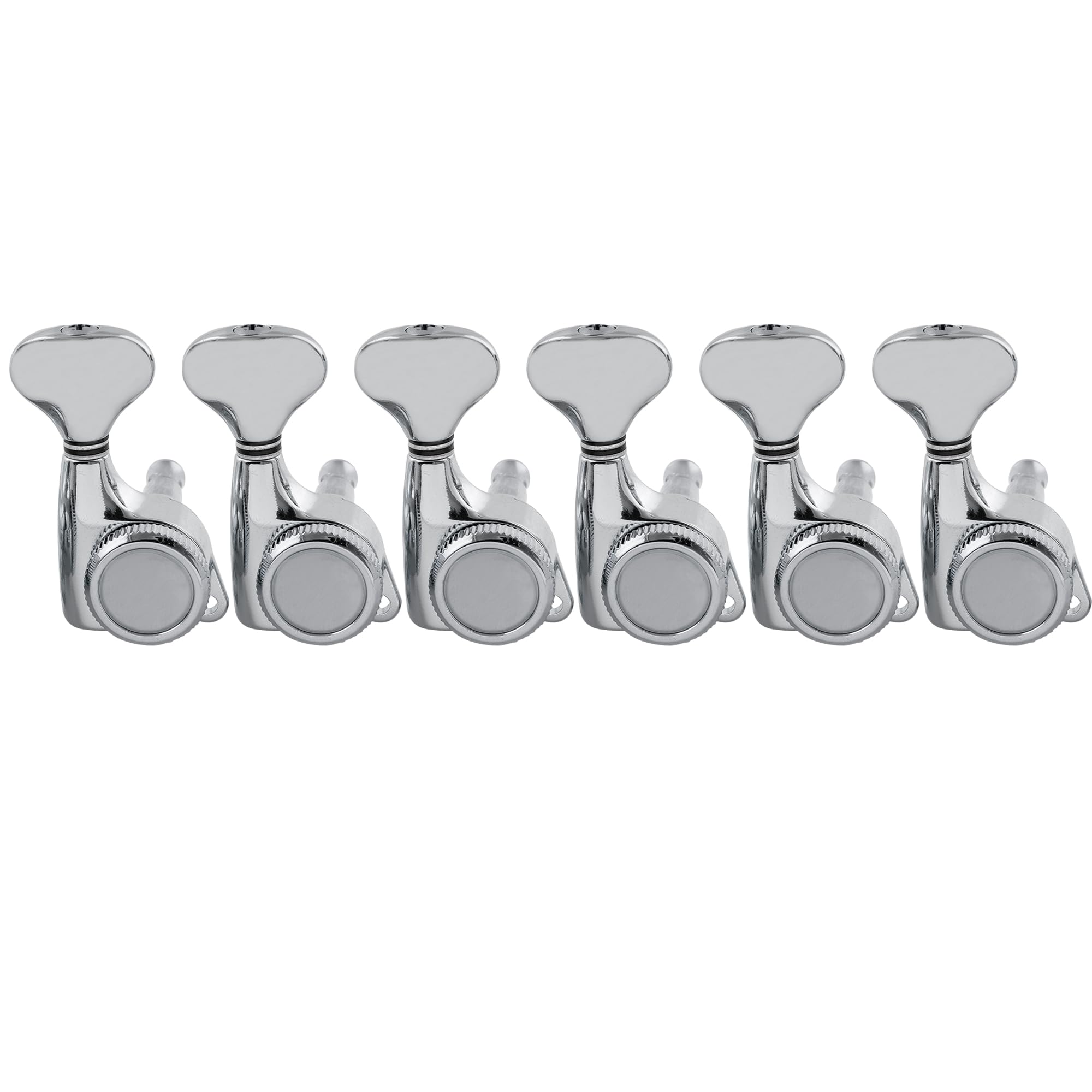 Musiclily Pro 6-in-line Guitar Locking Tuners Machine Heads 18:1 Ratio Guitar Locking String Tuning Pegs Keys for Strat Tele Style Electric Guitar, Chrome with G-Style Button